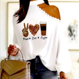 Heart Letter Slogan Print Contrast Lace Lantern Sleeve by Chic Me